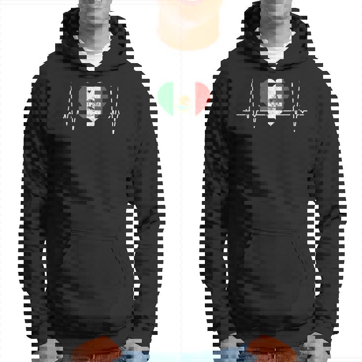 Mexico Flag Heartbeat Pulse For Mexican Independence Day Hoodie