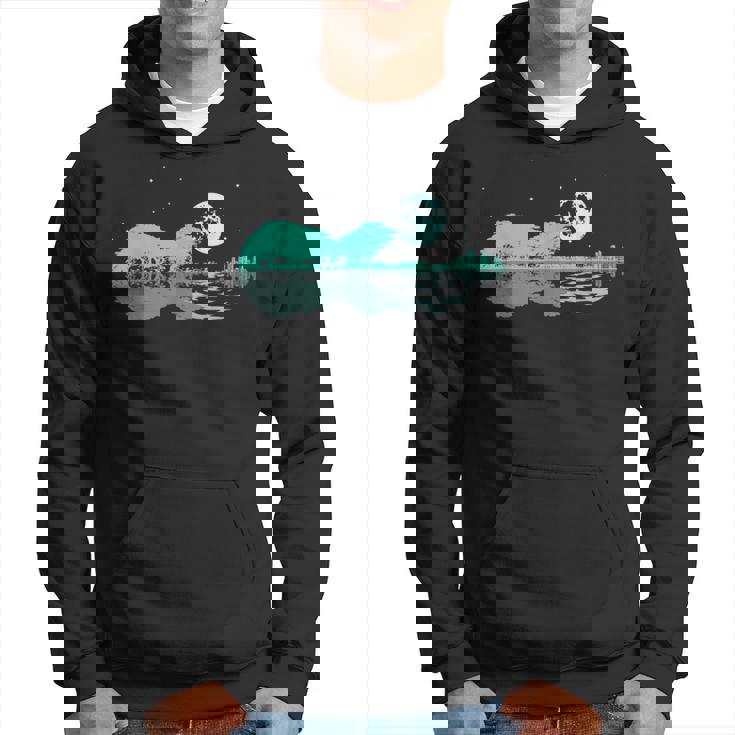 Noche Lago Guitarra Eléctrica Reflejos Amante De La Guitarra Sudadera