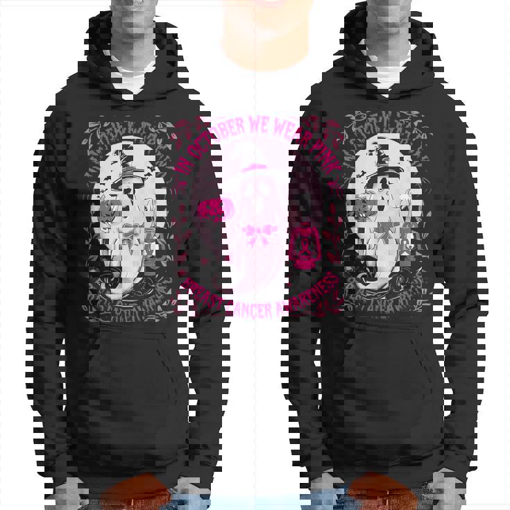 October We Wear Pink Ghost Halloween Pumpkins Breast Cancer Hoodie