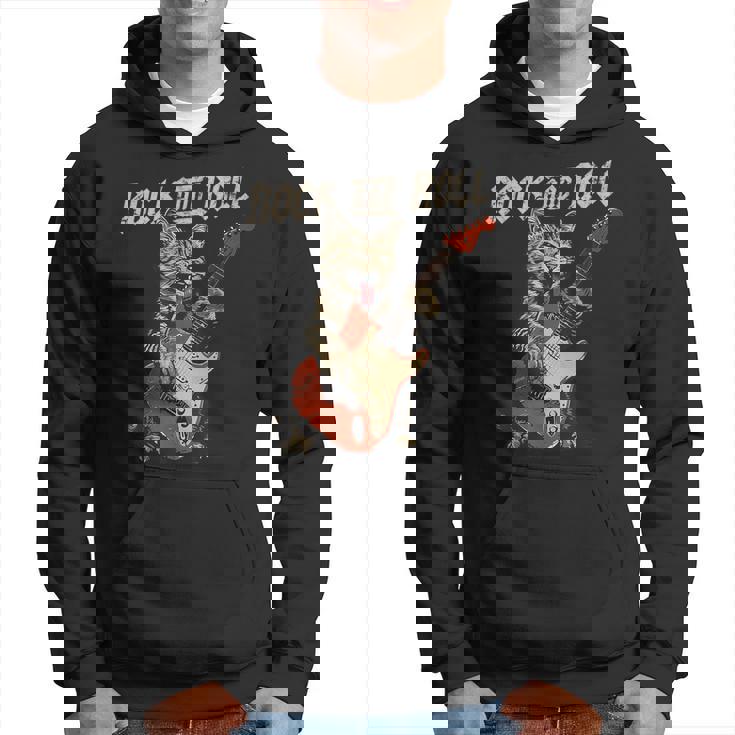 Rock And Roll Guitar Cat Vintage Rock Guitarist Cat Hoodie