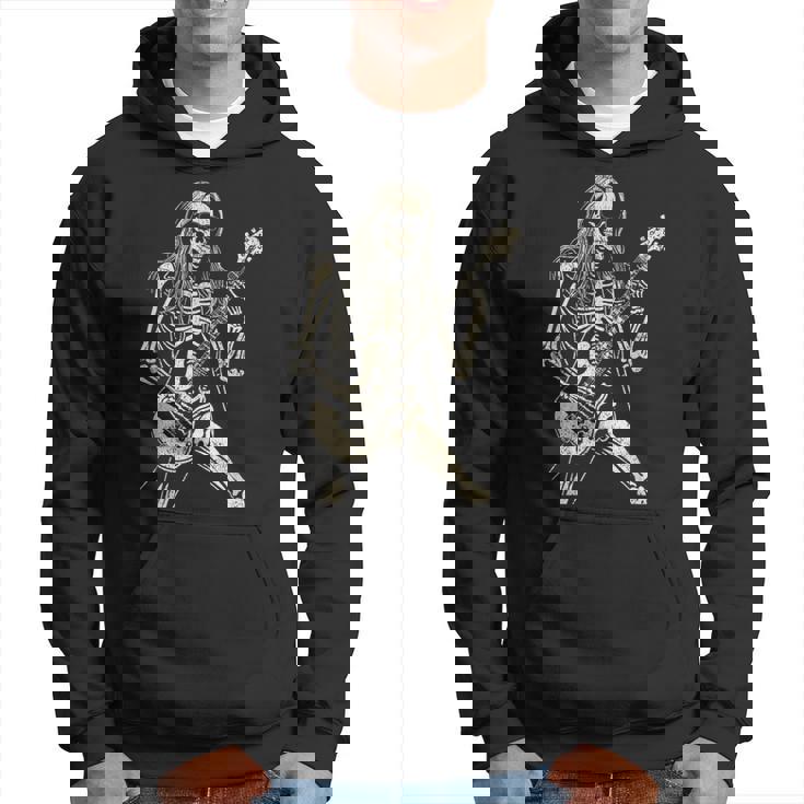 Skeleton Playing Guitar Graphic Rock And Roll Band Rock On Hoodie