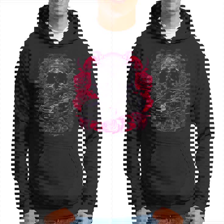 Skull And Roses Jdm Gt3 Rs Dark Drift Car Drifting Style Emo Felpa con cappuccio