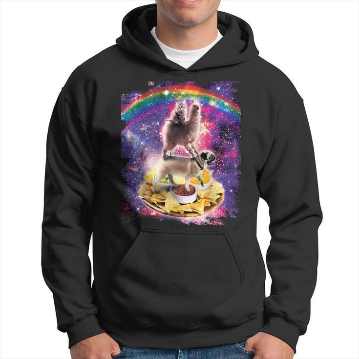 Space Cat Lama Pug Riding Nachos Kapuzenpullover