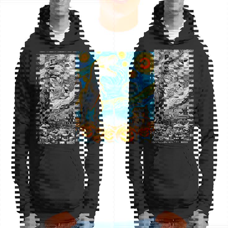 T Rex Dinosaur Starry Night Pumpkin Spooky Halloween Costume Hoodie