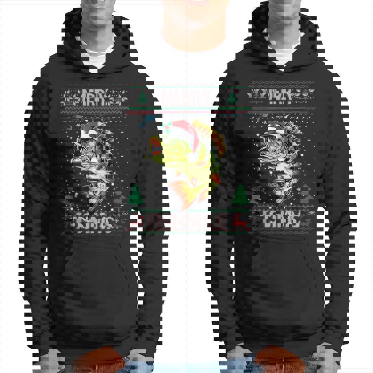 Ugly Fishing Christmas Bass Fish Apparel Merry Fishmas Hoodie