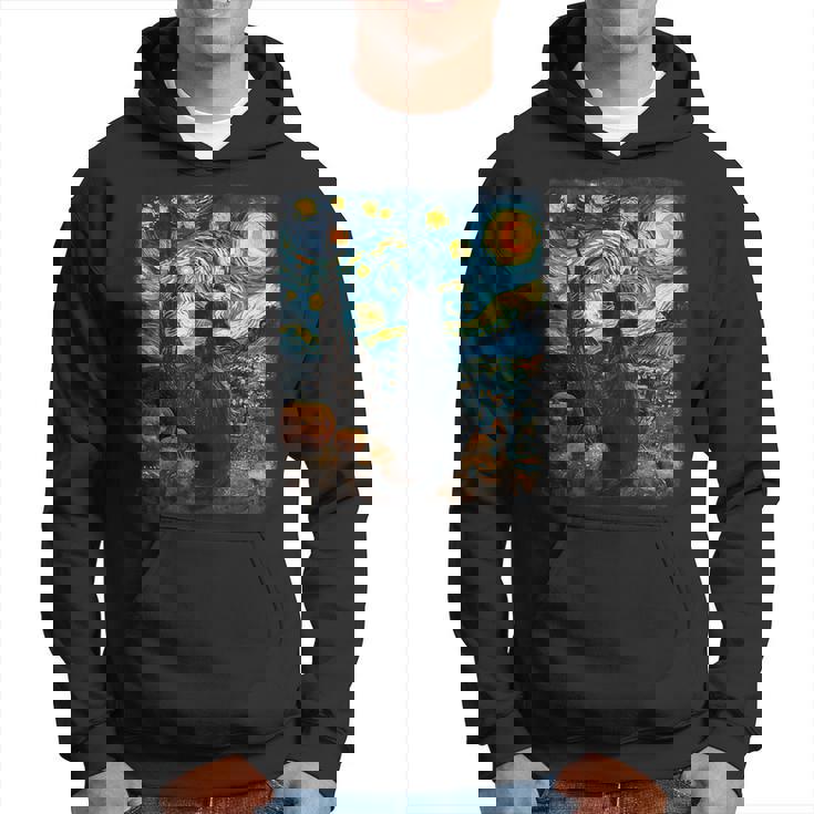 Van Gogh Black Cat Starry Night Pumpkins Fun Halloween Party Hoodie