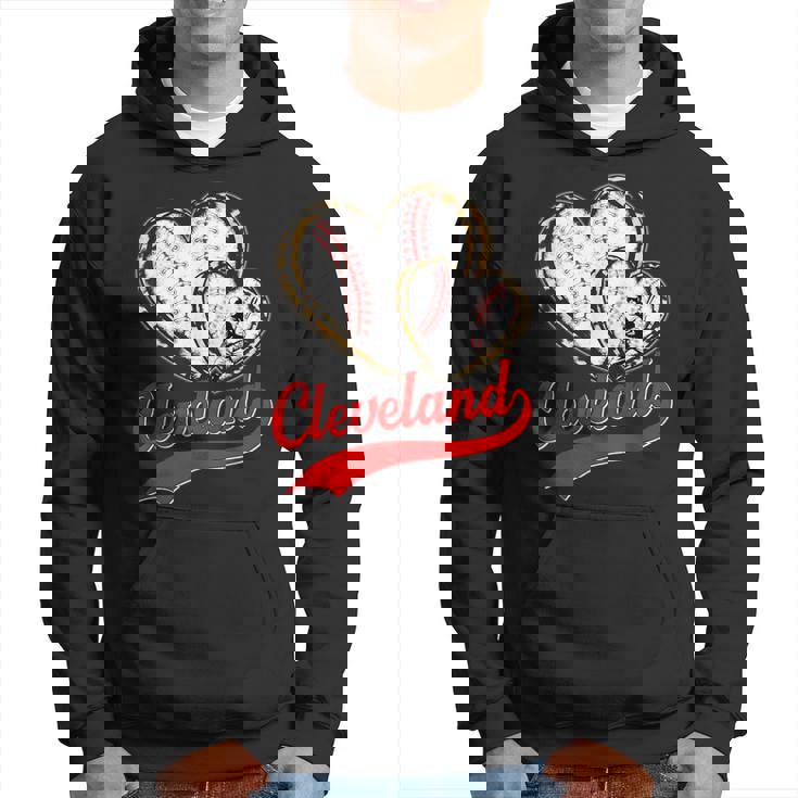 Vintage Cleveland Baseball Leopard Heart Baseball Fans Hoodie