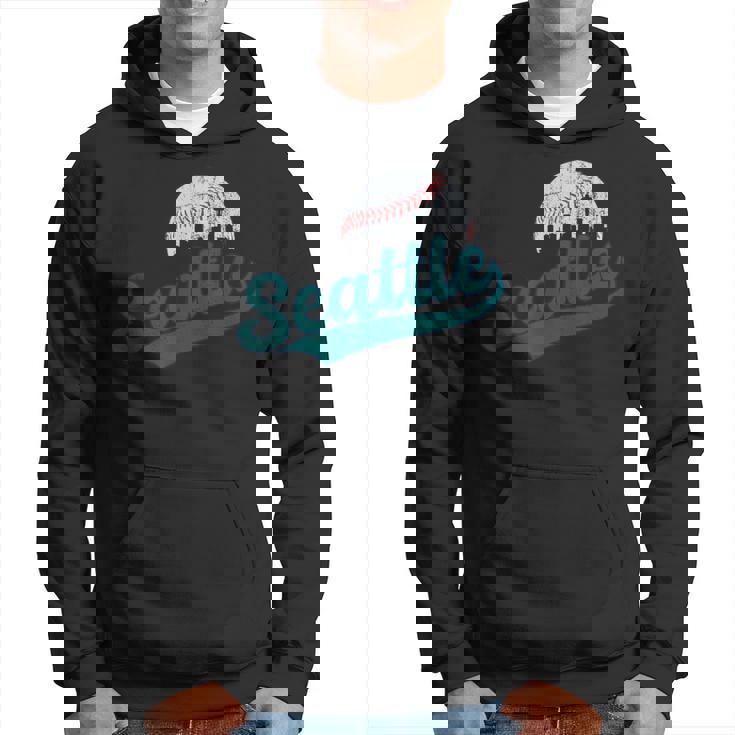Vintage Seattle Skyline Retro Gameday Baseball Hoodie
