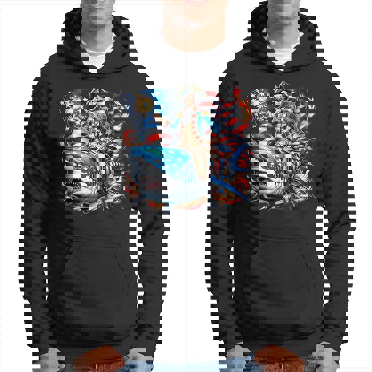 Washington Riding Shark July 4Th American Flag Sharks Hoodie