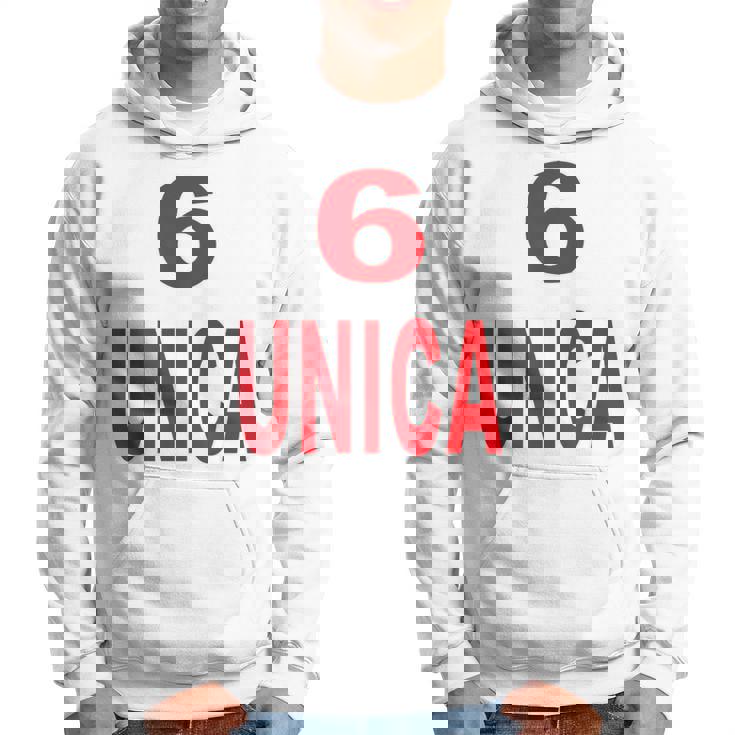 6 Unica Maglia Bianca Scritta Rossa Felpa con cappuccio