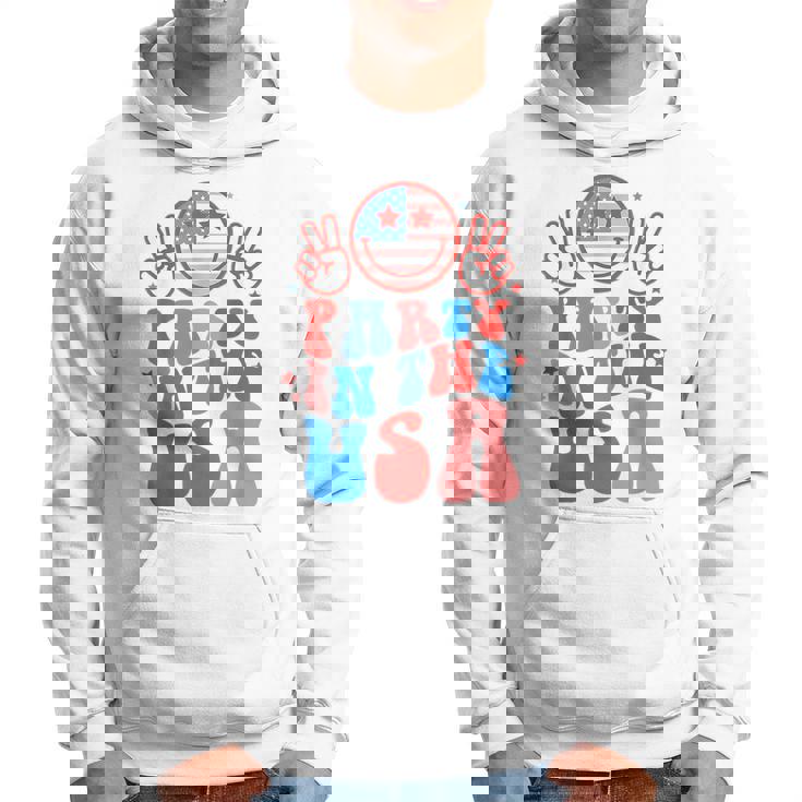 Party In The Usa Happy Face Smile American Flag 4Th Of July Hoodie