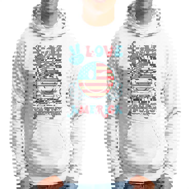Peace Love America Smile Face Us Flag Fourth 4Th Of July Hoodie