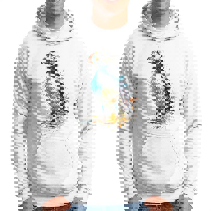 Puffin Animale Colorato Grafica Astratta Pittura Puffin Felpa con cappuccio