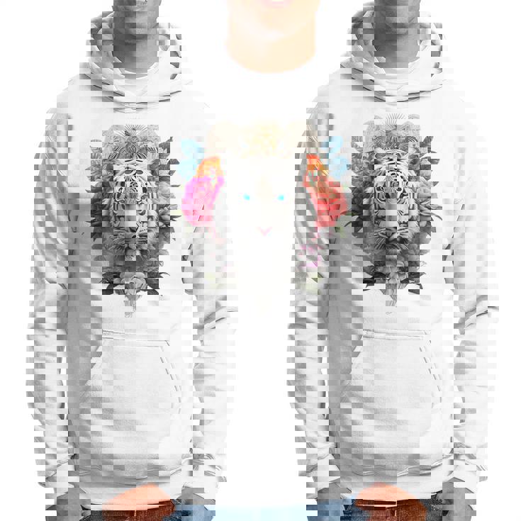 Tigre Flores Ojos Azules Animal Print Arte Tigre Sudadera