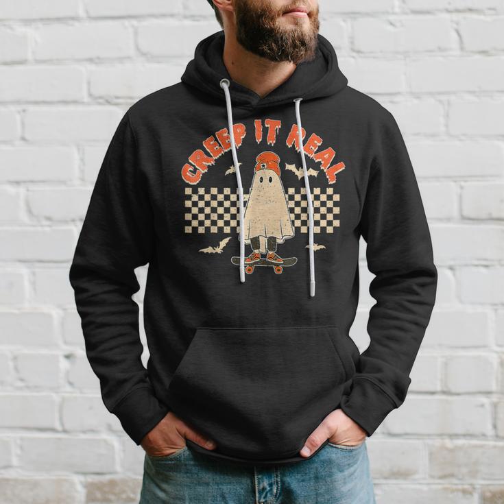 Creep It Real Skateboarding Ghost Retro Halloween Costume Hoodie Gifts for Him
