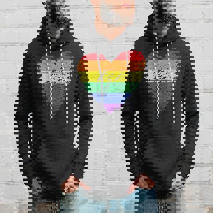 Donna Gay Pride Lgbt Queer Arcobaleno A Strisce Cuore Con Collo A Felpa con cappuccio Regalos para él