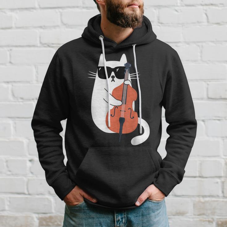 Gato Gracioso Con Gafas De Sol De Músico Contrabajo Sudadera Regalos para él
