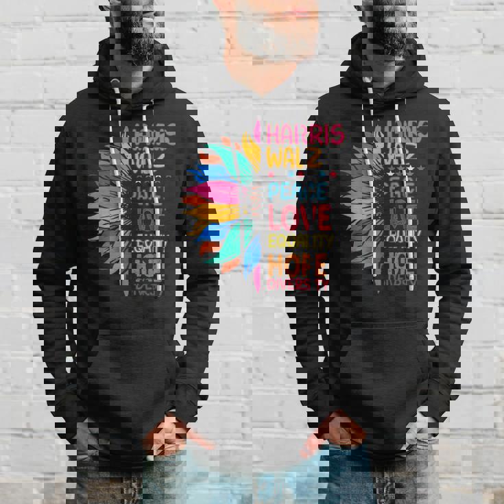 Harris Walz Peace Love Equality Hope Diversity Hoodie Gifts for Him