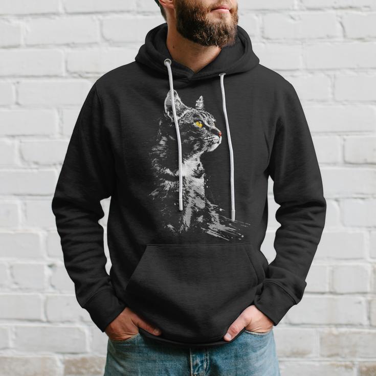 Katze Zeichnung Portrait Tierkunst Grafik Motiv Katze Kapuzenpullover Geschenke für Ihn