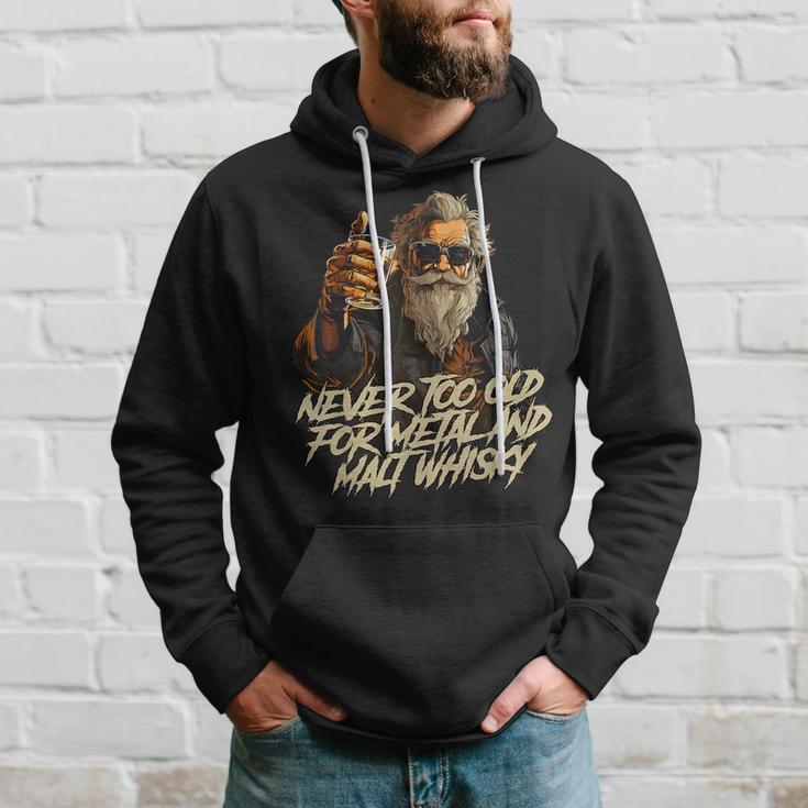 Never Too Old For Metal And Malt Whisky Rocker Kapuzenpullover Geschenke für Ihn