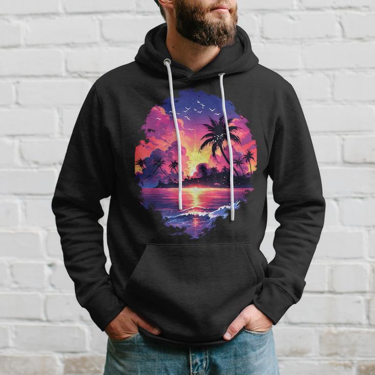 Ozean Sonnenuntergang Tropische Palmen Strand Und Ozean Kapuzenpullover Geschenke für Ihn