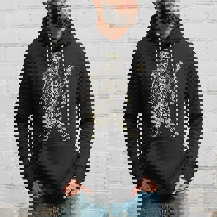 Skeleton Playing Guitar Graphic Rock And Roll Band Rock On Hoodie Gifts for Him