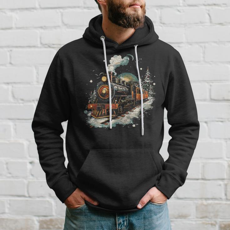 Weihnachtszugintage Dampflokomotive Retro Zug Leiter Kapuzenpullover Geschenke für Ihn