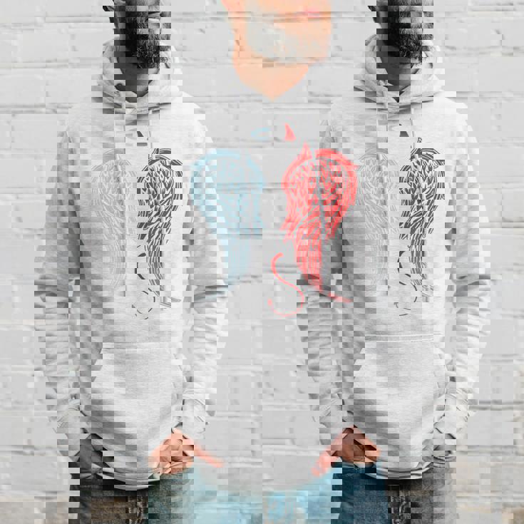 Half Angel Devil Wings On Back Halo Horns Tail Halloween Hoodie