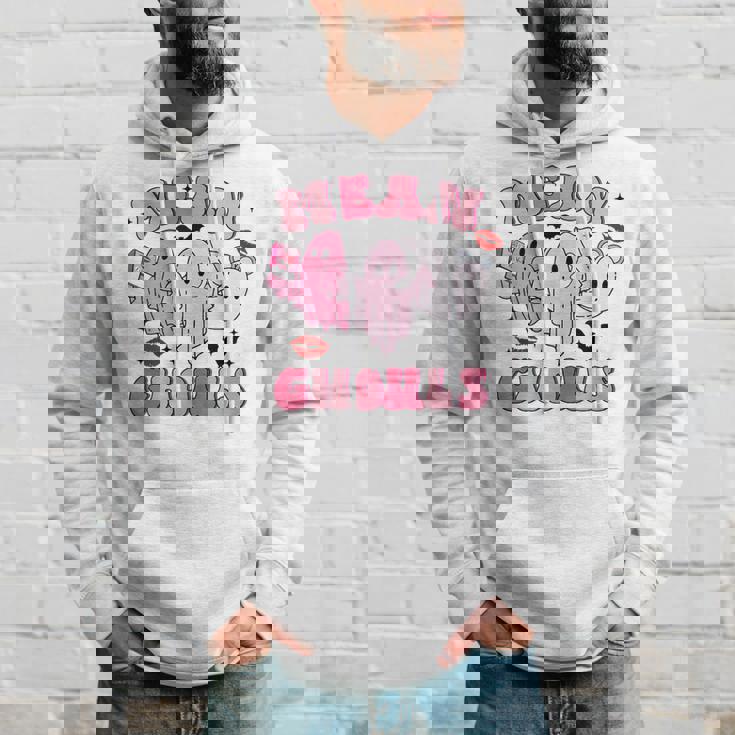 Retro Pink Mean Ghouls Halloween Ghost Let's Go Ghouls Cute Hoodie Gifts for Him