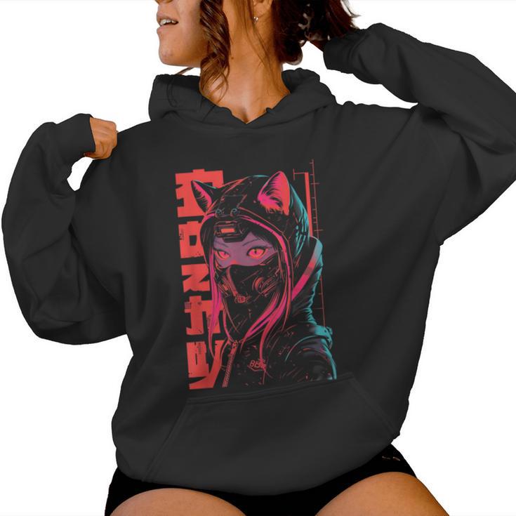 Anime Manga Punk Neko Cat Girl Cyberpunk Japanese Harajuku Kapuzenpullover für Damen