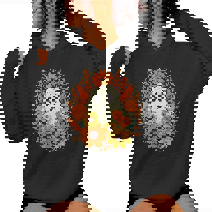 Floral Ghost Halloween Cute Ghost With Flower Women Hoodie