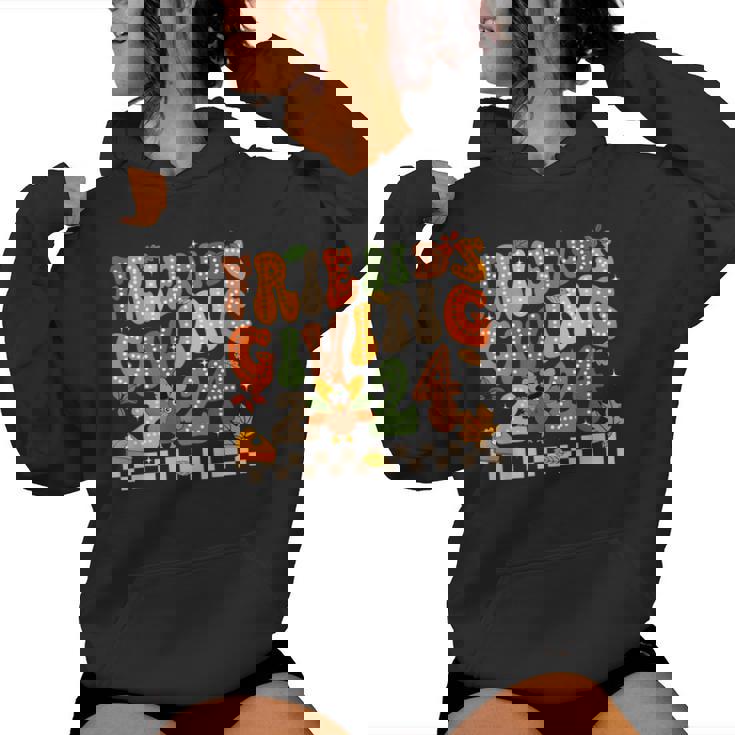 Friends Giving Crew Squad 2024 Cute Turkey Groovy Pie Women Hoodie