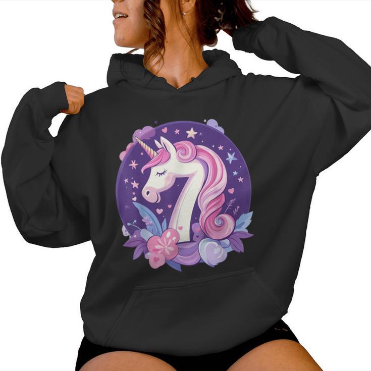 Geburtstag 7 Einhorn Mädchen Einhorn Outfit 7 Geburtstag Kapuzenpullover für Damen