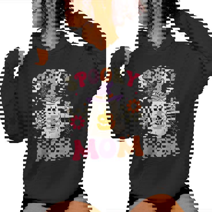 Groovy Spooky Mom Retro Ghost Holding Pumpkin Halloween Women Hoodie