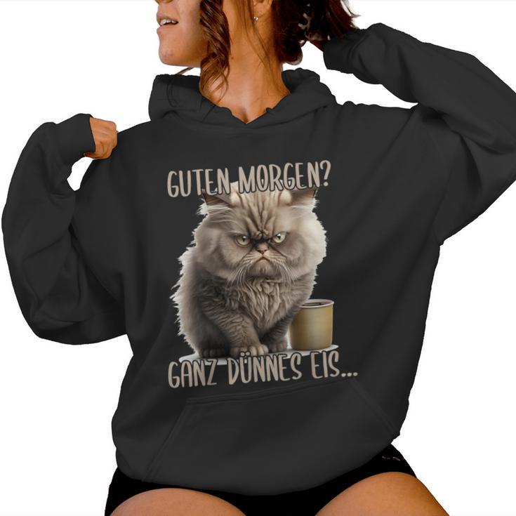 Guten Morgen Ganz Dünnes Ice Evil Cat & Coffee Kapuzenpullover für Damen