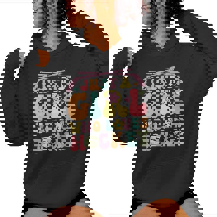 Just A Girl Who Loves Hockey Groovy Hockey Girl Women Hoodie