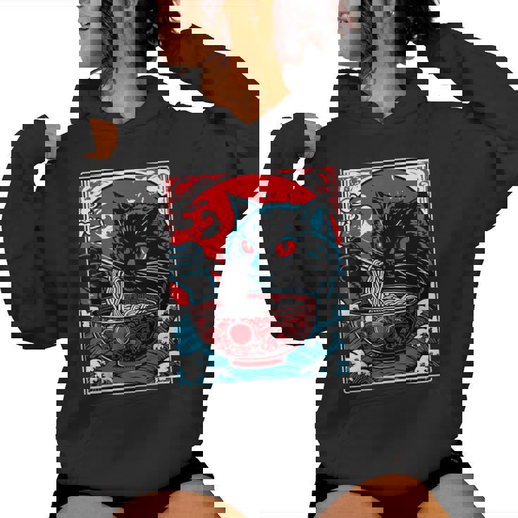 Kawaii Black Cat Eating Ramen Japanese Anime Lover N Girl Women Hoodie