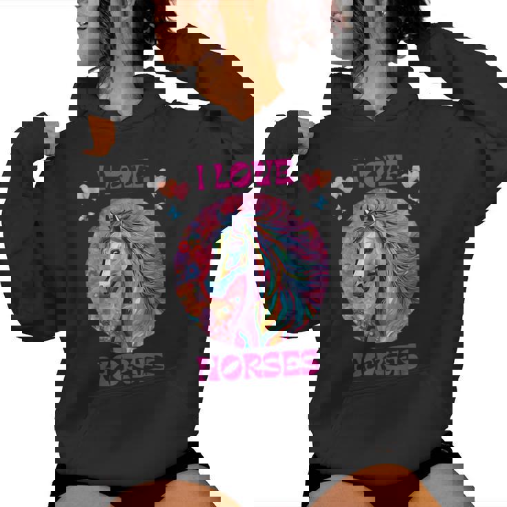 Presente De Caballo Colorido I Love Horses Sudadera con capucha para mujer