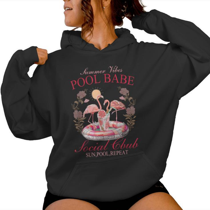 Summer Vibes Pool Babe Pink Flamingo Summer Vibes Beach Women Hoodie