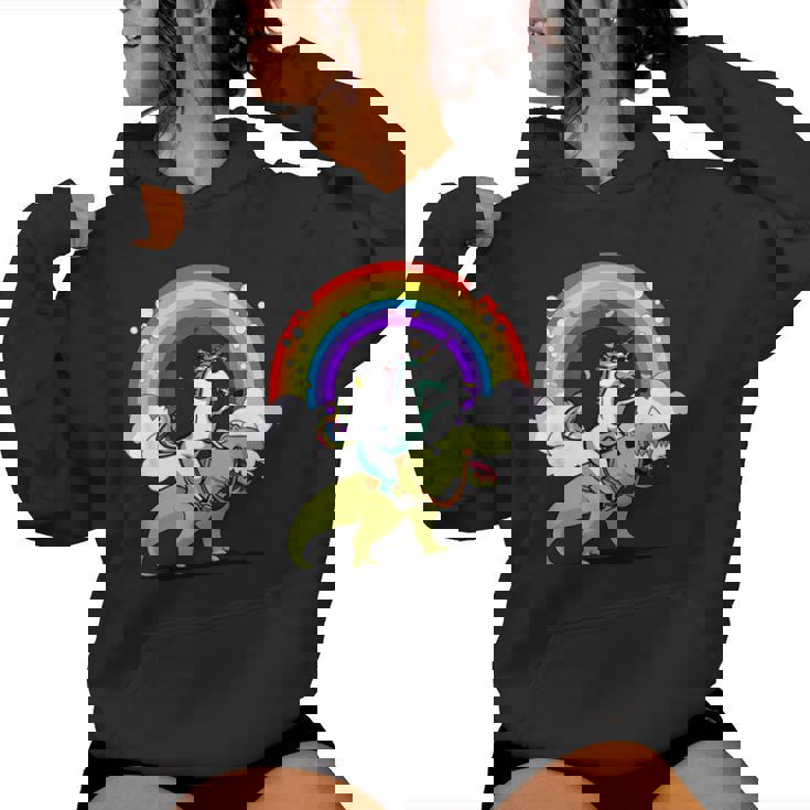 Unicorno Cavalca T-Rex Dinosauro Magico Arcobaleno Ragazze Felpa con cappuccio da donna