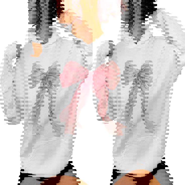 Baby Pink Bow Cute Coquette Preppy Clean Girl Women Women Hoodie