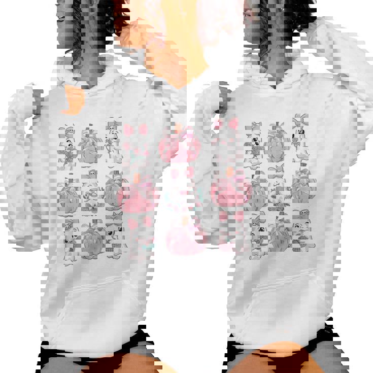 Cute Ghost Florals Pink Coquette Bows Pumpkin Halloween Girl Women Hoodie