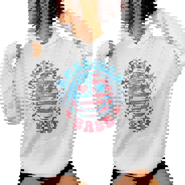 Groovy American Girl Babe Smile Face Usa Flag 4Th Of July Women Hoodie