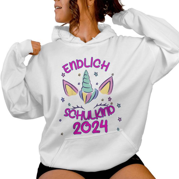 Kinder Endlich Schulkind Girls' Unicorn First Day At School 2024 Kapuzenpullover für Damen