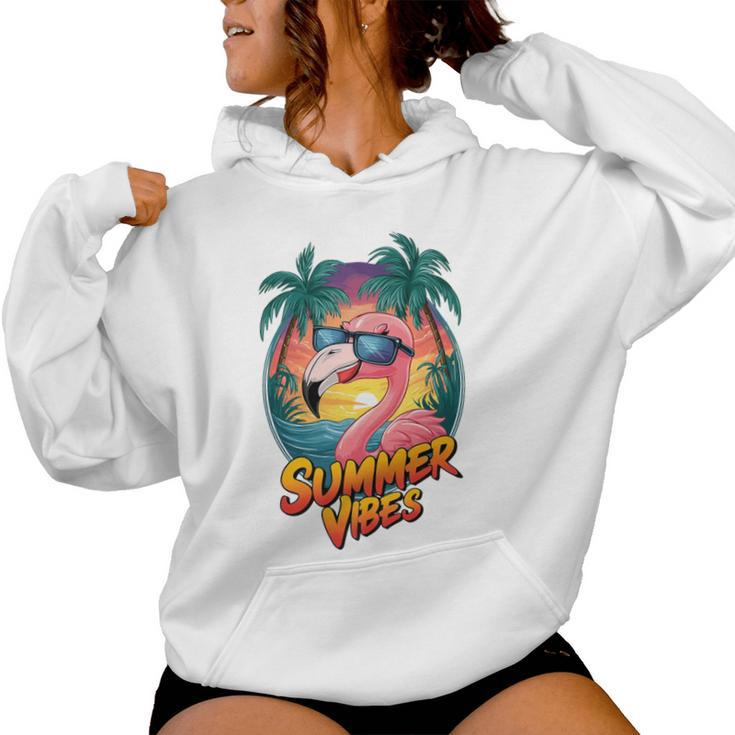 Summer Vibes Flamingo Beach Sunset Tropical Women Hoodie