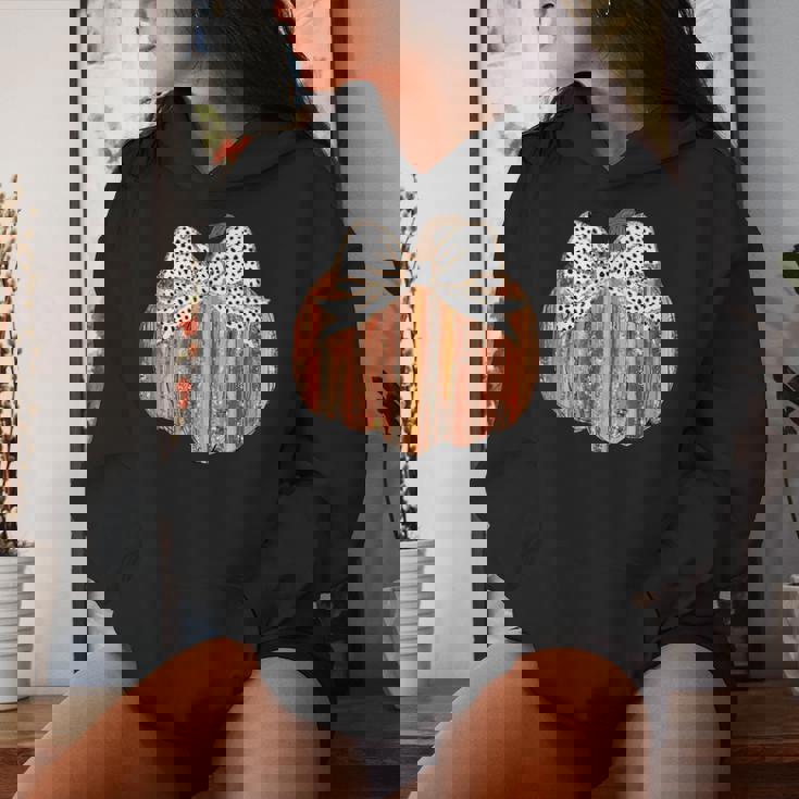 Coquette Bow Pumpkin Thanksgiving Rustic Fall Girl Women Women Hoodie Gifts for Her
