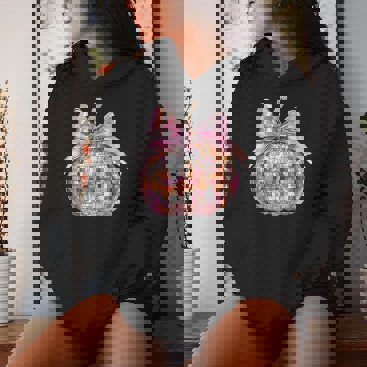 Coquette Pumpkin Patch Disco Ball Pumpkin Bow Aesthetic Girl Women Hoodie Gifts for Her