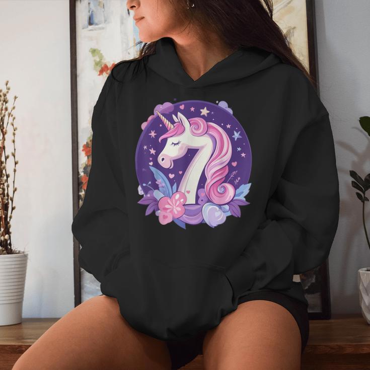 Geburtstag 7 Einhorn Mädchen Einhorn Outfit 7 Geburtstag Kapuzenpullover für Damen Geschenke für Sie