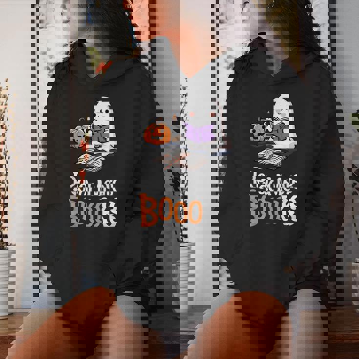 Halloween Teacher Cute Reading Ghost Read More Books Women Hoodie Gifts for Her