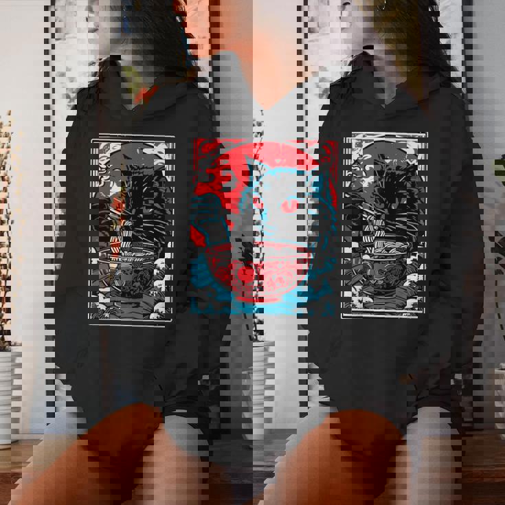 Kawaii Black Cat Eating Ramen Japanese Anime Lover N Girl Women Hoodie Gifts for Her